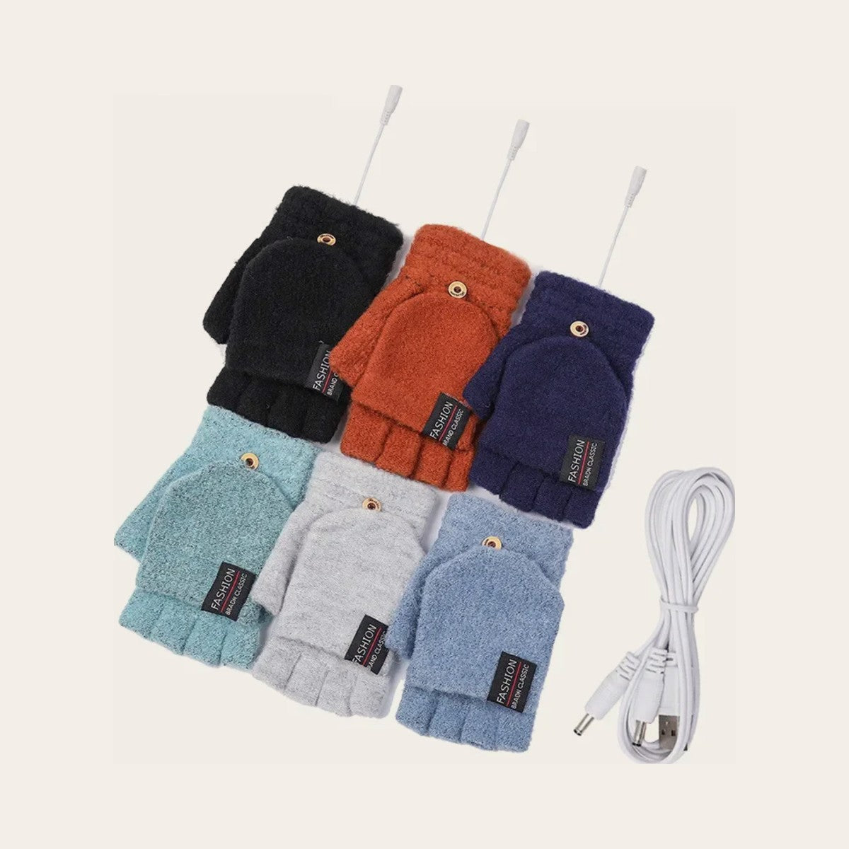 Mitaines chauffantes USB en polaire, 6 coloris