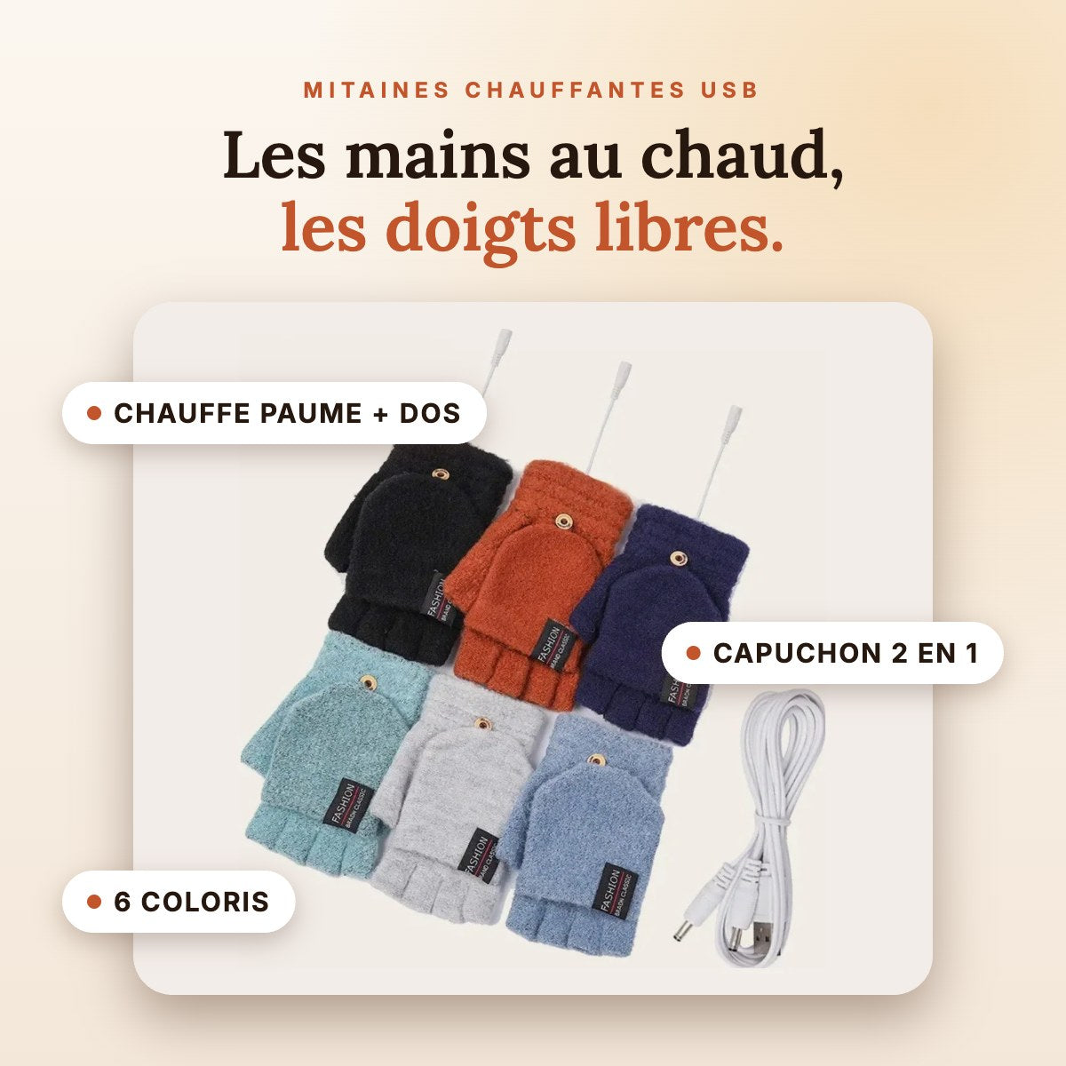 Mitaines chauffantes USB : les mains au chaud, les doigts libres